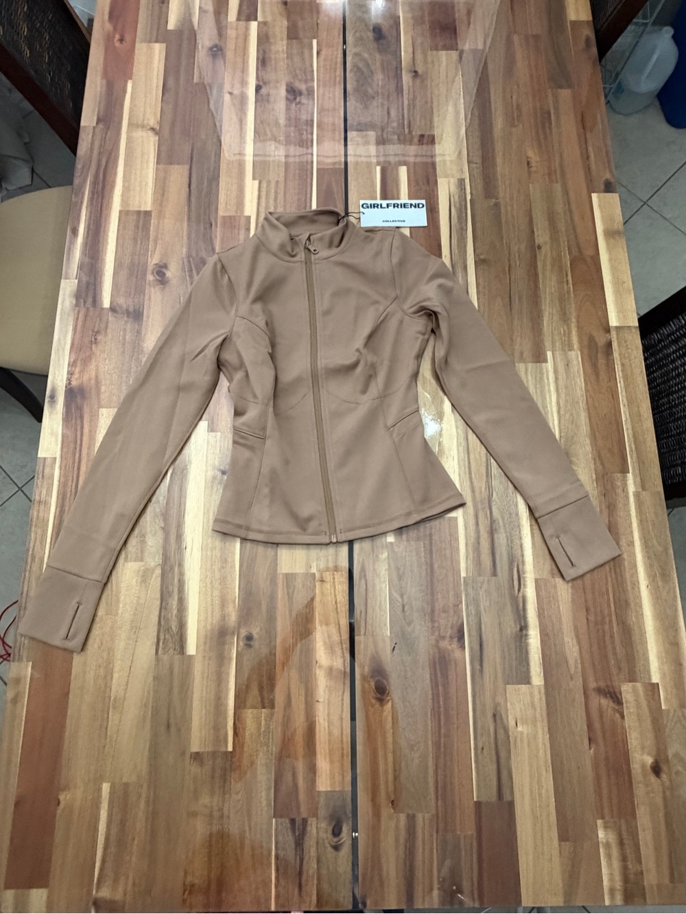 NWT Sz S Girlfriend Collective Parker Seamed Jacket Warm Sand Beige Tan Zip